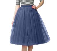 Genérico Faldas de tul de las mujeres de una línea faldas medias de encaje de ocio traje de carnaval tutú danza clásica de tul de dama de honor princesa vestido, azul marino, Talla única