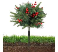 Genérico Falso Cedar Trees with Red Berries Fake Plant Stake Christmas Outdoor Plants for Porch Patio Jarrón Lawn Park Planter