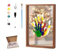 Genérico Family Handprint Kit,Handprint Keepsake Frame,DIY Craft Keepsake Wooden,Handmade Wooden Frame for New Parents, Couples Crafts and Family Memory Gift for Wall or Table Display (Brown)