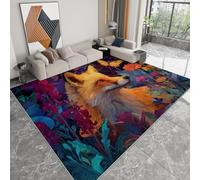 Genérico Fantasía Alfombras Salon Pintura Al Óleo Animal Zorro Plantas Flores Frescas 140 x 200 cm Alfombra Suave Antideslizante Lavable, Modernas de Interior Alfombra - para salón Dormitorio Comedor