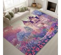 Genérico Fantasía Castillos Alfombras para Salon Alfombra Lavable en la Lavadora Jardín Cuento De Hadas, Comedor Dormitorio Decoración del Hogar Alfombra Antideslizante (Lila, 140 cm x 200 cm)