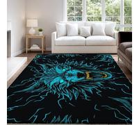 Genérico Fantasía Misterioso Relámpago Cabeza de Lobo Alfombra para Salón 60 x 120 cm Negro Cian Pelo Corto Súper Suave Alfombra Lavable para Dormitorio y Sala, No Desprende Pelusa y Fácil de Limpiar