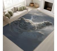 Genérico Fantasía Tigre Blanca Nubes Oscuras Relámpagos, Alfombras para Salon Alfombra Lavable en la Lavadora Comedor Dormitorio Decoración del Hogar Alfombra Antideslizante (Blanca, 120 x 170 cm)