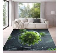 Genérico Fantasía Tranquilo Virus Esfera de Vidrio Alfombra para Salón 140 x 200 cm Verde Gris Pelo Corto Súper Suave Alfombra Lavable para Dormitorio y Sala, No Desprende Pelusa y Fácil de Limpiar