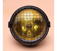 Genérico Faros Moto Faros Lente amarilla motocicleta, faro delantero 12V con bombilla alta/baja + máscara parrilla Retro Metal Universal para CB100 CB125S GN125 CG125 Moto Faro Conjunto Faro(Clear)