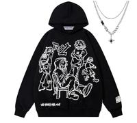 Genérico Fashion Pullover Hoodie Sweatshirt, Y2K Harajuku Cartoon Character Print Streetwear Hip Hop Hoodies for Men Women (Black A,4XL)