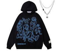Genérico Fashion Pullover Hoodie Sweatshirt, Y2K Harajuku Cartoon Character Print Streetwear Hip Hop Hoodies for Men Women (Black B,S)