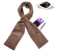 Genérico Faux Fur Scarf With Hidden Zipper Pocket for Storage Phone, Soft Cozy Warm Scarf for Women, Winter Travel Windproof Scarfs