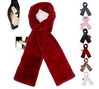 Genérico Faux Fur Scarf with Hidden Zipper Pocket, Soft Plush Pocket Scarf for Women with Concealed Storage for Phone Keys (Red)