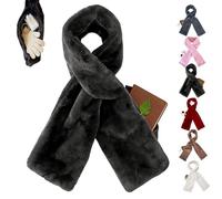 Genérico Faux Fur Scarf with Hidden Zipper Pocket, Soft Plush Pocket Scarf for Women with Concealed Storage for Phone Keys (Black)