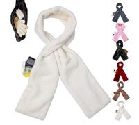 Genérico Faux Fur Scarf with Hidden Zipper Pocket, Soft Plush Pocket Scarf for Women with Concealed Storage for Phone Keys (White)