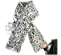 Genérico Faux Fur Scarf with Hidden Zipper Pockets for Women, Pull Through with Zipper Pocket, Cozy Wrap Secure Concealed Storage (Leopard print)