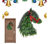 Genérico Faux Greenery Christmas Wreaths For Front Door | Artificial Christmas Wreath | Horse Head Ornaments For Home Decor Farmhouse Holiday Porch Patios Garden Yard Barn Wall Party