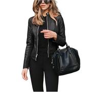 Genérico Faux Leather Jacket Women Slim Fit Lapel Motorcycle Jacket Zip Up Moto Biker Outwear Casual Lightweight Short Coats (Black,S)