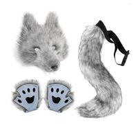Genérico Faux Leather Wolf Costume Set Tail 50cm Face 25x27cm Gloves 20x20cm 340g - Animal With Clip For Halloween Christmas Cosplay Party Women