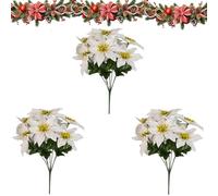 Genérico Faux Poinsettia for Outdoor Planters, Artificial Poinsettia Flowers with Red Fabric Petals and Green Leaves, 7-Head 13 Inch Floral Stems for Indoor Outdoor Displays