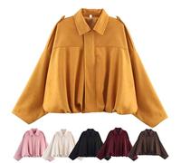 Genérico Faux Suede Bomber Jacket Women, Fashionable cross-border casual European and American bat sleeve top Oversized motorcycle jacket (Yellow,M)