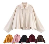 Genérico Faux Suede Bomber Jacket Women, Fashionable cross-border casual European and American bat sleeve top Oversized motorcycle jacket (Beige,S)
