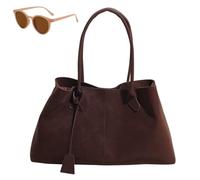 Genérico Faux Suede Retro Slouchy Shoulder Bag for Women, Stylish Large Capacity Underarm Bag, Casual Patchwork Hobo Handbag