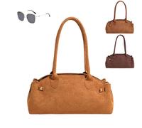 Genérico Faux Suede Shoulder Bag for Women,Boho Chic Woven Crossbody Purse with Chain Strap,Roomy Adjustable Everyday Tote (light brown)
