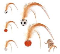 Genérico Feather Elastic Balls for Cats, Interactive Feather Ball Toy Set for Cats, Mini Basketball Soccer Toys for Exercise, ilicone Interactive Kitten Rolling Ball for Indoor and Outdoor (2Pcs-A)