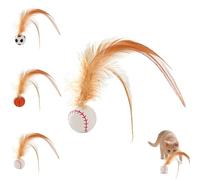 Genérico Feather Elastic Balls for Cats, Interactive Feather Ball Toy Set for Cats, Mini Basketball Soccer Toys for Exercise, ilicone Interactive Kitten Rolling Ball for Indoor and Outdoor (Baseball)