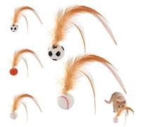 Genérico Feather Elastic Balls for Cats, Interactive Feather Ball Toy Set for Cats, Mini Basketball Soccer Toys for Exercise, ilicone Interactive Kitten Rolling Ball for Indoor and Outdoor (2Pcs-B)
