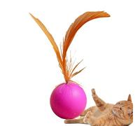 Generico Feathered Ball Cat Toy - Solid Elastic Rubber Ball, Interactive Bite-Resistant Play Toy, Durable Chew | Bouncing, Chasing Fun For Medium Cats, Kittens, Indoor Play, Pet Exercise