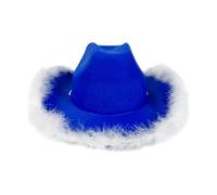 Genérico Feathers Cowboy - Cowgirl Hat Feathers Cowboy | Blue White Trimmed Felt Fedora F́eathers Çowboy, Versatile Beach Outing Headwear, Elegant Durable Party Accessory For Outdoor Events F̀eathers