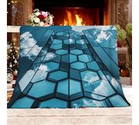 Genérico Felpa Cálida Decoración del Hogar Manta XXL 180x200cm Arquitectura Moderna Panal GeometríA Franela Mantas Azul para Decoraciones De Fiesta Mujeres Sofá Cama Sala De Estar Dormitorio APA
