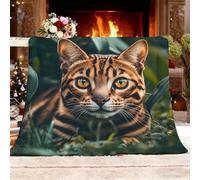 Genérico Felpa Cálida Decoración del Hogar Manta XXL 180x200cm Hierba Animales Gato De Bengala Franela Mantas Verde para Decoraciones De Fiesta Mujeres Sofá Cama Sala De Estar Dormitorio APA