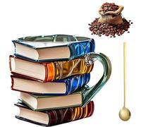 Genérico Feminine Novelty Design Mug 150ml, Unique Colorful Resin Books Stack Coffee Cup, 3D Handcrafted Painted Books Mug for Readers Librarians Literature Lovers