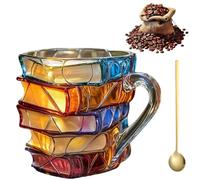 Genérico Feminine Novelty Design Mug 150ml, Unique Colorful Resin Books Stack Coffee Cup, 3D Handcrafted Painted Books Mug for Readers Librarians Literature Lovers