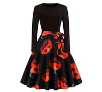 Genérico Femmes à Manches Longues Halloween soirée Robe de Bal Robes Longues (Black, M)