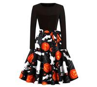 Genérico Femmes à Manches Longues Halloween soirée Robe de Bal Robes Longues (Orange, M)