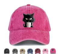 Genérico Feral but Fashionable, Adjustable Frownster Cat Coffee Hat, Cat Hat Edition, Vintage Low Profile Cotton Baseball Cap, Lightweight and Breathable Material, Adjustable, for Men Wome (Rose Red)