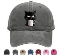 Genérico Feral but Fashionable, Adjustable Frownster Cat Coffee Hat, Cat Hat Edition, Vintage Low Profile Cotton Baseball Cap, Lightweight and Breathable Material, Adjustable, for Men Wome (Gray)
