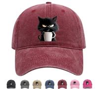 Genérico Feral but Fashionable, Adjustable Frownster Cat Coffee Hat, Cat Hat Edition, Vintage Low Profile Cotton Baseball Cap, Lightweight and Breathable Material, Adjustable, for Men Wome (Crimson)