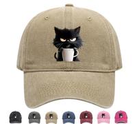 Genérico Feral but Fashionable, Adjustable Frownster Cat Coffee Hat, Cat Hat Edition, Vintage Low Profile Cotton Baseball Cap, Lightweight and Breathable Material, Adjustable, for Men Wome (Khaki)