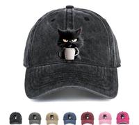 Genérico Feral but Fashionable, Adjustable Frownster Cat Coffee Hat, Cat Hat Edition, Vintage Low Profile Cotton Baseball Cap, Lightweight and Breathable Material, Adjustable, for Men Wome (Black)