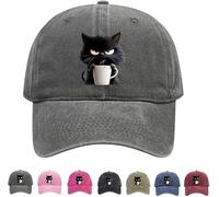 Genérico Feral but Fashionable-Cat Hat Edition, Grumpy Cat Coffee Cap, Adjustable Frownster Cat Hat, Cotton Snapback Baseball Cap (Gray)