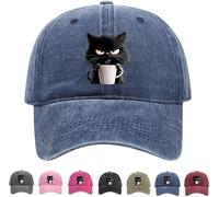 Genérico Feral but Fashionable-Cat Hat Edition, Grumpy Cat Coffee Cap, Adjustable Frownster Cat Hat, Cotton Snapback Baseball Cap (Blue)
