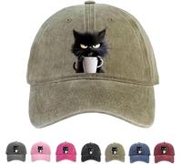 Genérico Feral but Fashionable-Cat Hat Edition, Grumpy Cat Coffee Cap, Adjustable Frownster Cat Hat, Cotton Snapback Baseball Cap (Khaki)