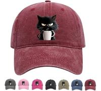 Genérico Feral but Fashionable-Cat Hat Edition, Grumpy Cat Coffee Cap, Adjustable Frownster Cat Hat, Cotton Snapback Baseball Cap (Wine Red)