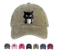 Genérico Feral but Fashionable-Cat Hat Edition, Grumpy Cat Coffee Cap, Adjustable Frownster Cat Hat, Cotton Snapback Baseball Cap (Khaki)