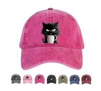 Genérico Feral But Fashionable-Cat Hat Edition,Grumpy Cat Coffee Cap,Vintage Washed Cotton Adjustable Baseball Cap Unisex (Rose Red,Talla única)