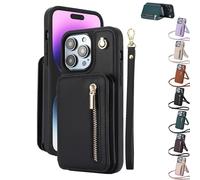 Genérico Fertilvrsus Phone Case, Fertilvrsus Wallet Case for iPhone 16/15/14/13, PU Leather Flip Cover with Hand Strap, with Card Slots, Crossbody Lanyard (for iPhone15,Black)