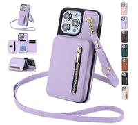 Genérico Fertilvrsus Phone Case, Fertilvrsus Wallet Case for Phone 16/15/14/13, PU Leather Flip Cover with Hand Strap, with Credit Card Slots Crossbody & Zippe (Purple,11Pro MAX)