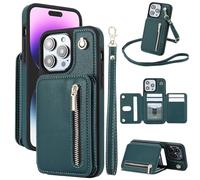 Genérico Fertilvrsus Phone Case, Fertilvrsus Wallet Case,Leather Flip Cover with Hand Strap, with Card Slots, Crossbody Lanyard for iPhone 15/14/13/12 Pro MAX (For iPhone12Pro,Green)