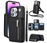 Genérico Fertilvrsus Phone Case, Fertilvrsus Wallet Case,Leather Flip Cover with Hand Strap, with Card Slots, Crossbody Lanyard for iPhone 15/14/13/12 Pro MAX (For iPhone15Promax,Black)